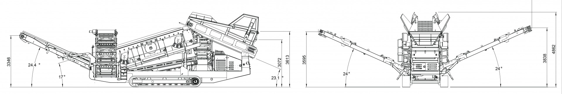 DF518-WORKING Anaconda DF518 Scalping Screen Working dimension drawings
