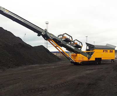 FTR150-2 Anaconda FTR150 Feeder Loader stockpiling coal product in russia