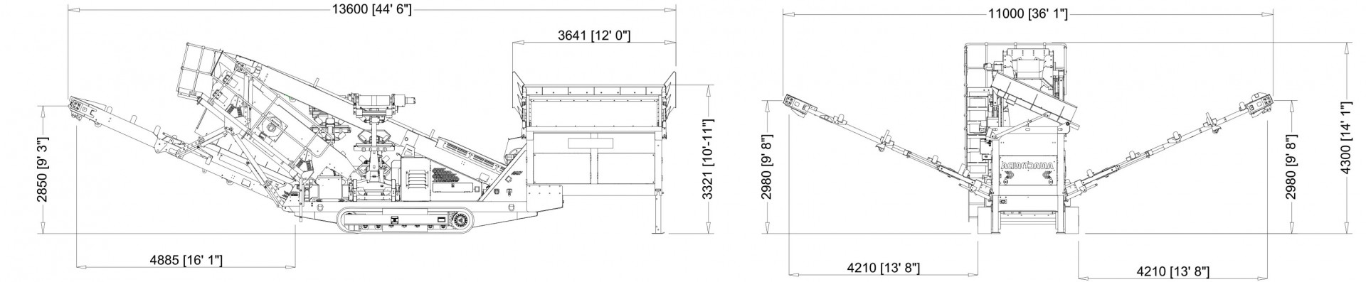 SR410 – Operating Technical Drawings SR410 Screener Operating Dimension Drawings