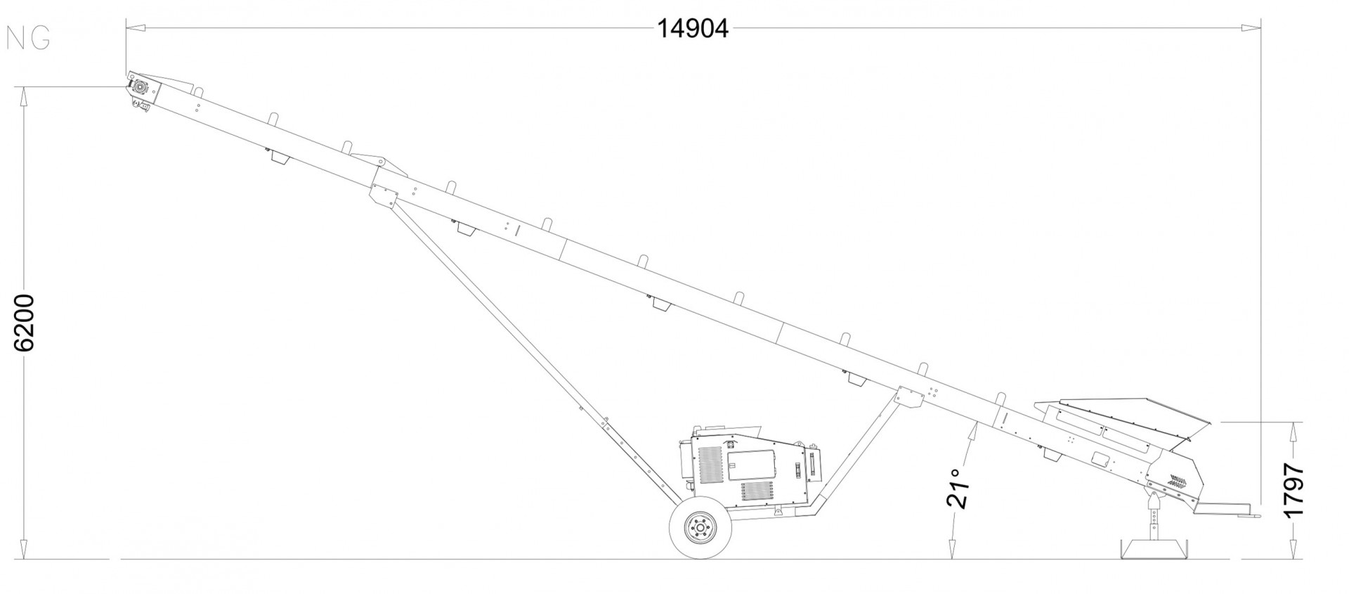 ST50 – PU – Operating Technical Drawing Anaconda ST50 Wheeled Conveyor Operating Dimensions
