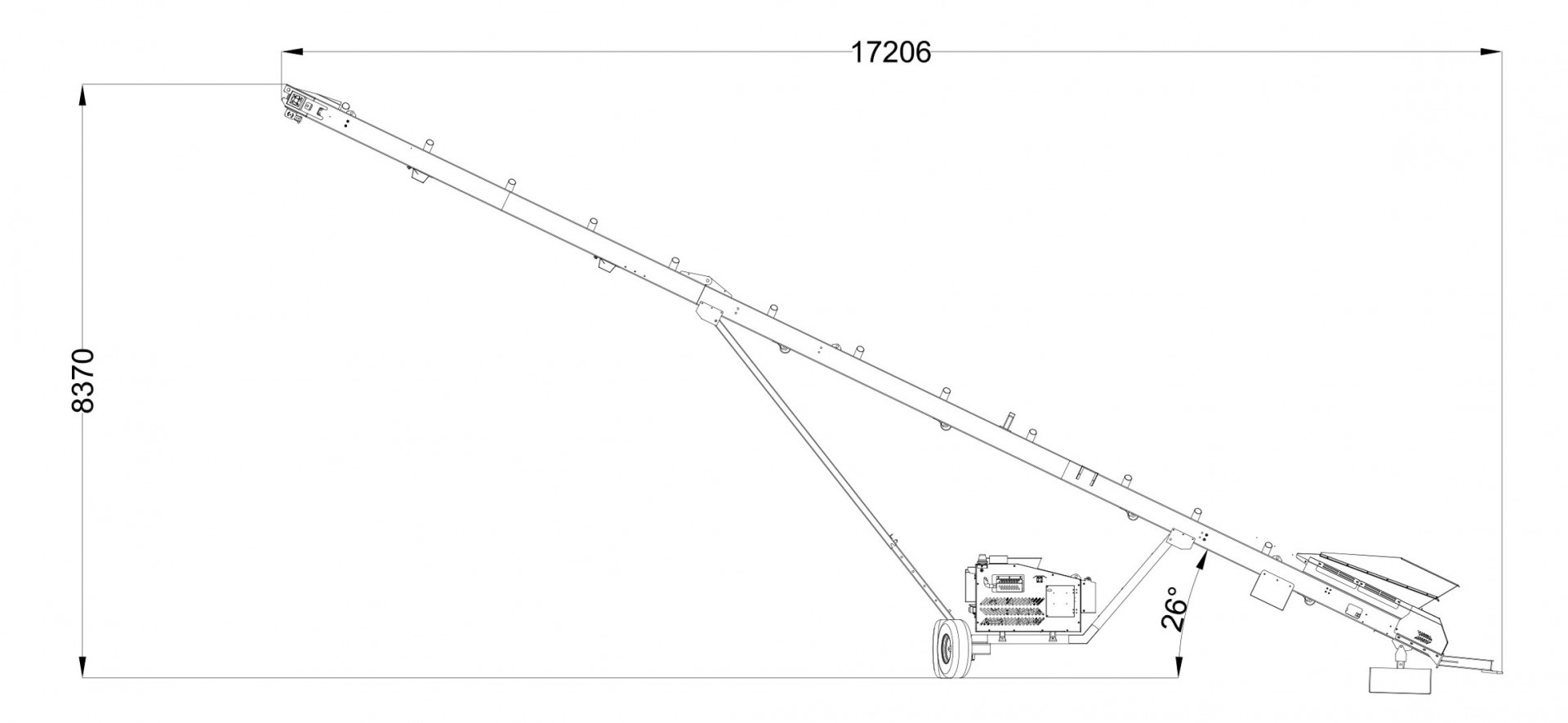 ST60 – PU – Operating Technical Drawing Anaconda ST60 Wheeled Conveyor Operating Dimensions