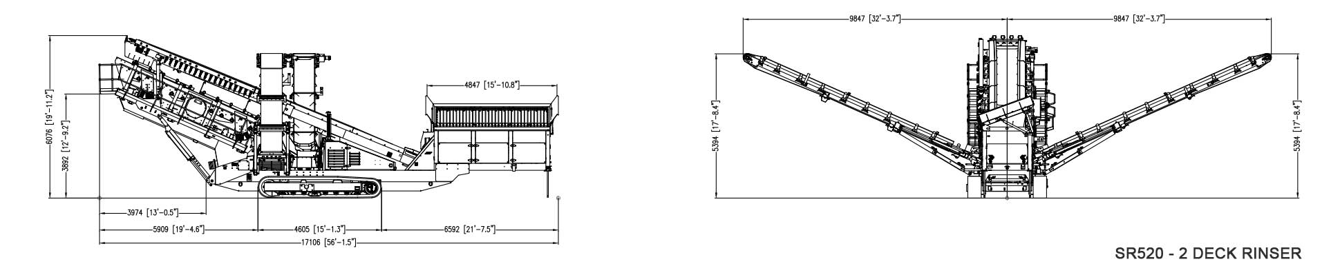 SR520-2-DECK-RINSER-OPERATING SR520 Rinsing Screen 2 Deck Operating Dimensions